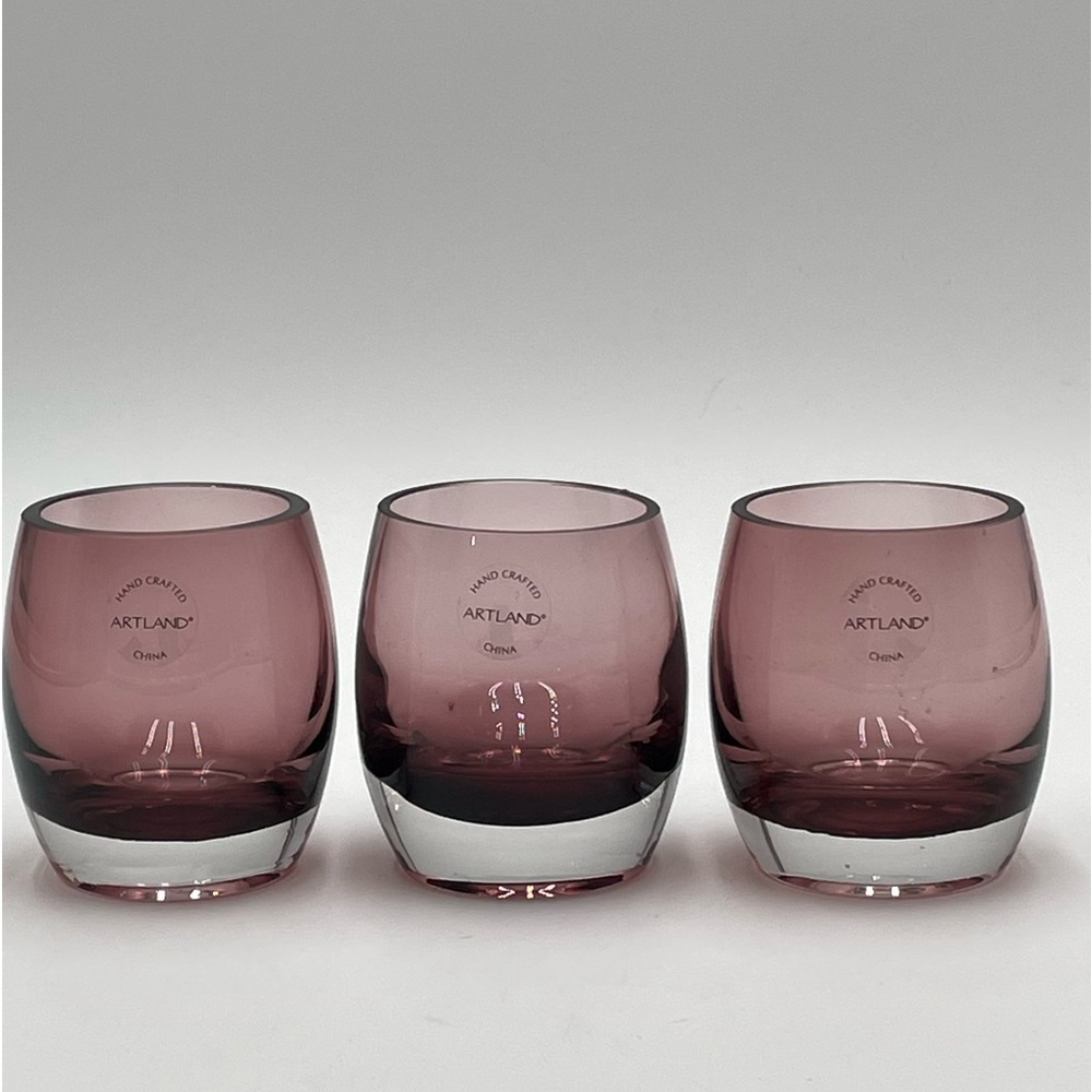 Artland Blown Glass Votive Tea Light Candle Holders Heavy Purple 3 Piece